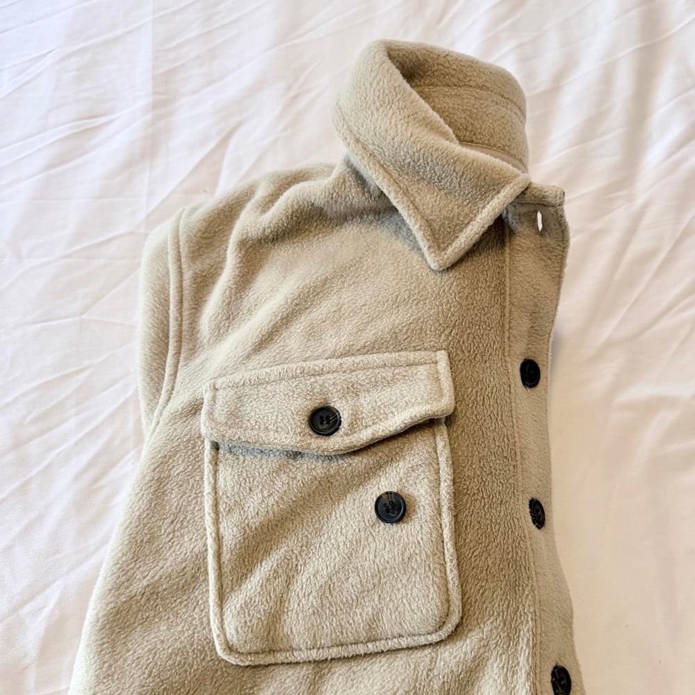 Thread & Supply Tan Fleece Cropped Shacket Button Front Jacket Tan Medium - Picture 6 of 6
